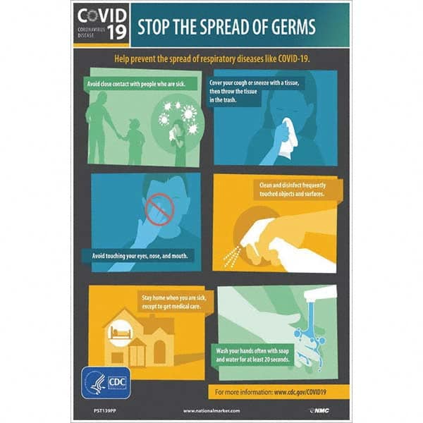 NMC - 1 5-Piece "STOP THE SPREAD OF GERMS", 12" Wide x 18" High, Paper Safety Sign - Exact Tooling