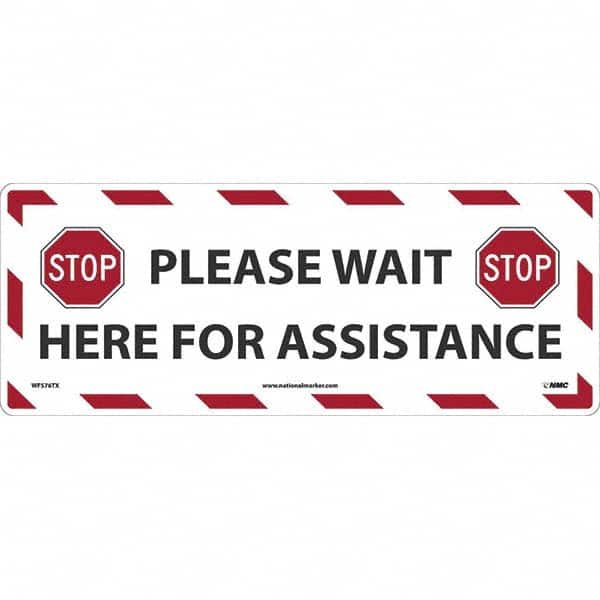 NMC - "STOP! - Please Wait Here for Assistance" Adhesive-Backed Floor Sign - Exact Tooling