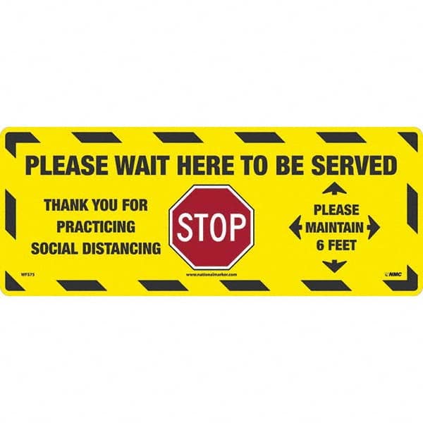 NMC - "STOP! - Please Wait Here to Be Served" Adhesive-Backed Floor Sign - Exact Tooling
