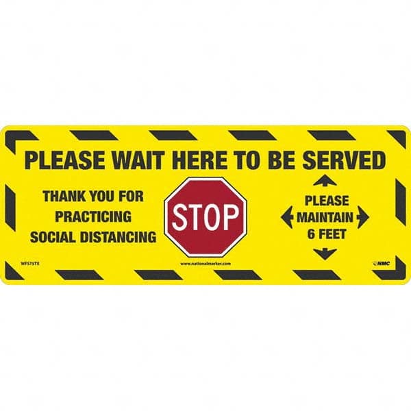 NMC - "STOP! - Please Wait Here to Be Served" Adhesive-Backed Floor Sign - Exact Tooling