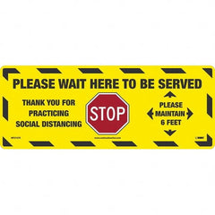 NMC - "STOP! - Please Wait Here to Be Served" Adhesive-Backed Floor Sign - Exact Tooling