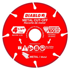 Freud - Wet & Dry-Cut Saw Blades; Blade Diameter (Inch): 4-1/2 ; Blade Material: Diamond-Tipped ; Arbor Style: Standard Round ; Arbor Hole Diameter (Inch): 7/8 ; Arbor Hole Diameter (Decimal Inch): 7/8 ; Application: Metal Cutting - Exact Tooling