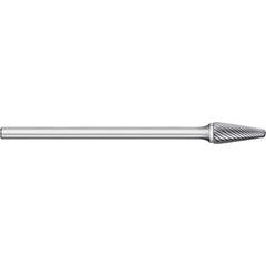 Titan USA - Burrs; Head Shape: Taper w/Radius End ; Industry Specification: SL-42L3 ; Tooth Style: Single Cut ; Cutting Diameter (Inch): 1/8 ; Cutting Diameter (Decimal Inch): 0.1250 ; Shank Diameter (Inch): 1/8 - Exact Tooling