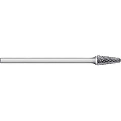Titan USA - Burrs; Head Shape: Taper w/Radius End ; Industry Specification: SL-42L3 ; Tooth Style: Double Cut ; Cutting Diameter (Inch): 1/8 ; Cutting Diameter (Decimal Inch): 0.1250 ; Shank Diameter (Inch): 1/8 - Exact Tooling