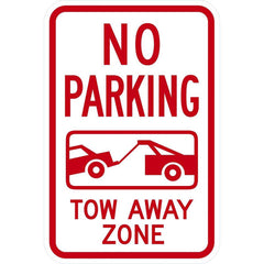 Lyle Signs - Traffic & Parking Signs; MessageType: No Parking & Tow Away Signs ; Message or Graphic: Message & Graphic ; Legend: No Parking Tow Away Zone ; Graphic Type: Tow Truck w/Car ; Reflectivity: Reflective; Engineer Grade ; Material: Aluminum - Exact Tooling