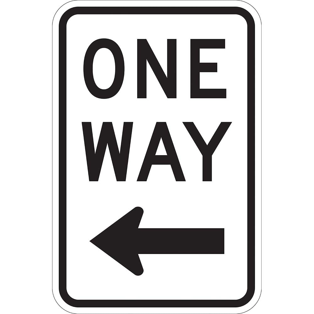 Lyle Signs - Traffic & Parking Signs; MessageType: Traffic Control Signs ; Message or Graphic: Message & Graphic ; Legend: One Way ; Graphic Type: Left Arrow ; Reflectivity: Reflective; Engineer Grade ; Material: Aluminum - Exact Tooling