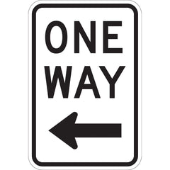 Lyle Signs - Traffic & Parking Signs; MessageType: Traffic Control Signs ; Message or Graphic: Message & Graphic ; Legend: One Way ; Graphic Type: Left Arrow ; Reflectivity: Reflective; Engineer Grade ; Material: Aluminum - Exact Tooling