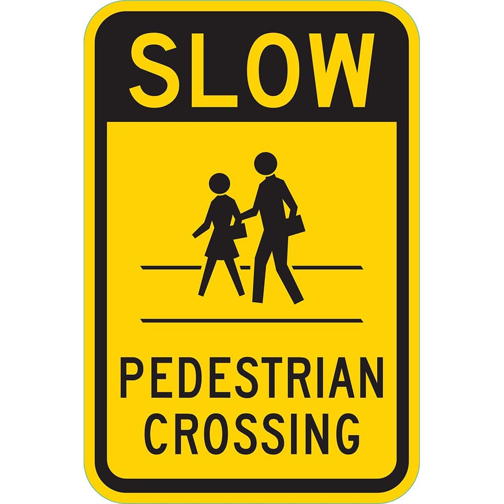 Lyle Signs - Traffic & Parking Signs; MessageType: Pedestrian Crossing Signs ; Message or Graphic: Message & Graphic ; Legend: Slow Pedestrian Crossing ; Graphic Type: Pedestrian Crossing ; Reflectivity: Reflective; High Intensity ; Material: Aluminum - Exact Tooling