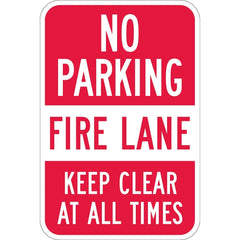 Lyle Signs - Traffic & Parking Signs; MessageType: No Parking & Tow Away Signs ; Message or Graphic: Message Only ; Legend: No Parking, Fire Lane, Keep Clear At All Times ; Graphic Type: None ; Reflectivity: Reflective; High Intensity ; Material: Aluminum - Exact Tooling