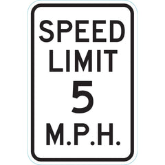 Lyle Signs - Traffic & Parking Signs; MessageType: Speed Limit Signs ; Message or Graphic: Message Only ; Legend: SPEED LIMIT 5 M.P.H. ; Graphic Type: None ; Reflectivity: Reflective; High Intensity ; Material: Aluminum - Exact Tooling