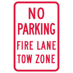 Lyle Signs - Traffic & Parking Signs; MessageType: No Parking & Tow Away Signs ; Message or Graphic: Message Only ; Legend: Fire Lane No Parking Tow Zone ; Graphic Type: None ; Reflectivity: Reflective; High Intensity ; Material: Aluminum - Exact Tooling