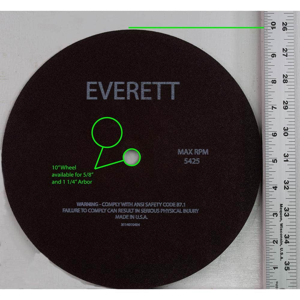 Everett - Cutoff Wheels; Tool Compatibility: Chop Saws; Cut-Off Saw; Electric-Powered Saw; Portable Saw; Shop Saw; Stationary Saw ; Wheel Diameter (Inch): 10 ; Wheel Thickness (Inch): .110 ; Abrasive Material: Aluminum Oxide ; Maximum RPM: 5425.000 ; Gri - Exact Tooling