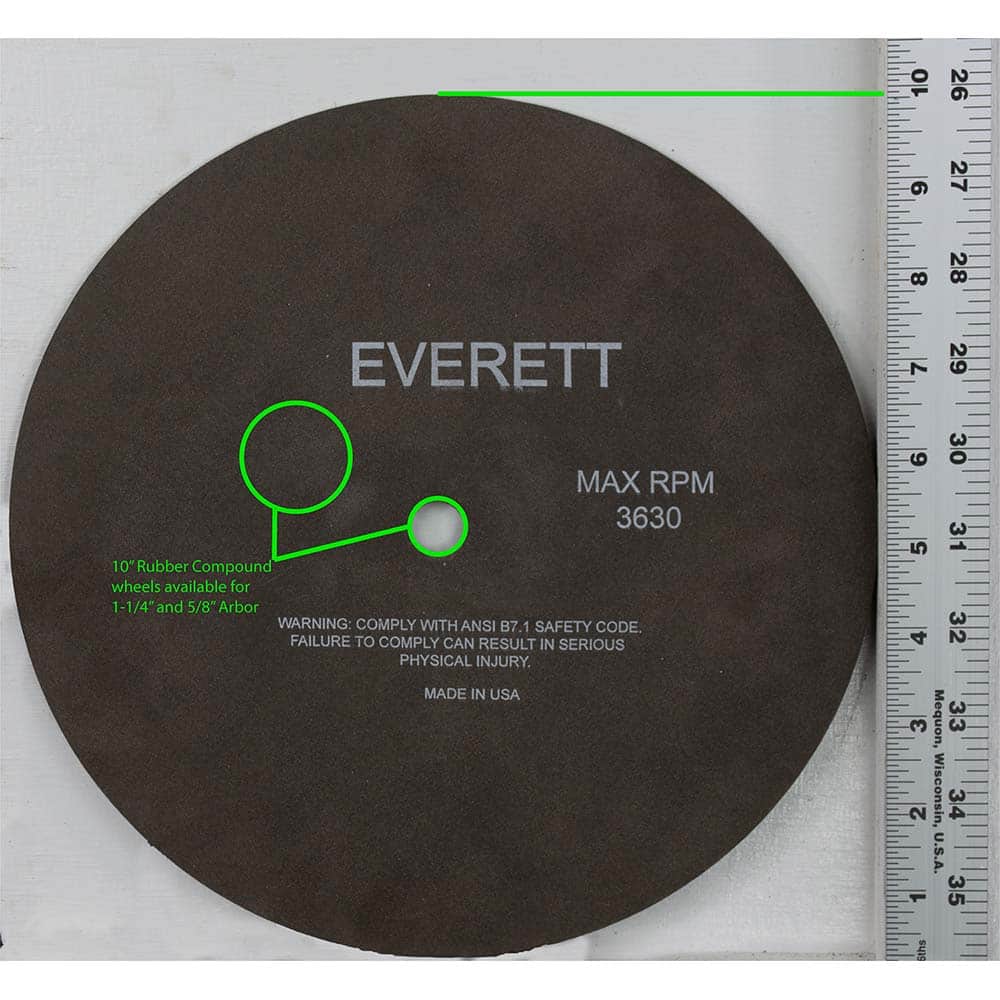 Everett - Cutoff Wheels; Tool Compatibility: Chop Saws; Cut-Off Saw; Electric-Powered Saw; Portable Saw; Shop Saw; Stationary Saw ; Wheel Diameter (Inch): 10 ; Hole Size (mm): 0.625 ; Wheel Thickness (Inch): 1/16 ; Abrasive Material: Rubber; Aluminum Oxi - Exact Tooling
