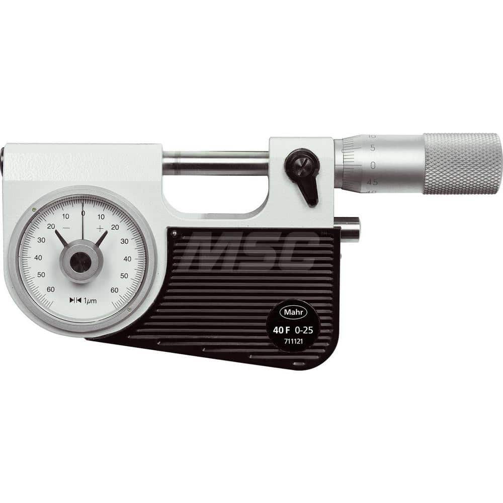 Mahr - Mechanical Indicating Micrometers; Minimum Measurement (Inch): 0 ; Minimum Measurement (mm): 0 ; Minimum Measurement (Decimal Inch): 0 ; Maximum Measurement (Inch): 0.9800 ; Maximum Measurement (Decimal Inch): 0.9800 ; Maximum Measurement (mm): 25 - Exact Tooling