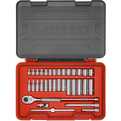 Proto - Socket Sets; Measurement Type: Metric; SAE ; Drive Size: 3/8 ; Minimum Size (Inch): 5/16 ; Maximum Size (mm): 19.00 ; Tool Type: Socket Set ; Number of Pieces: 34.000 - Exact Tooling