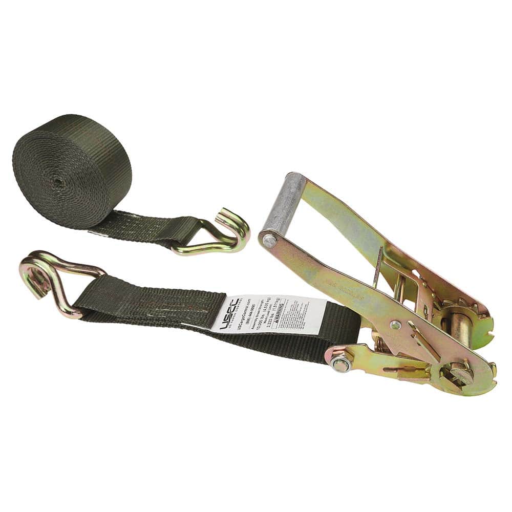 US Cargo Control - Slings & Tiedowns (Load-Rated); Type: Ratchet Tie Down ; Length (Feet): 27 ; Basket Capacity (Lb.): 3333 ; Material: Polyester ; Color: Olive - Exact Tooling