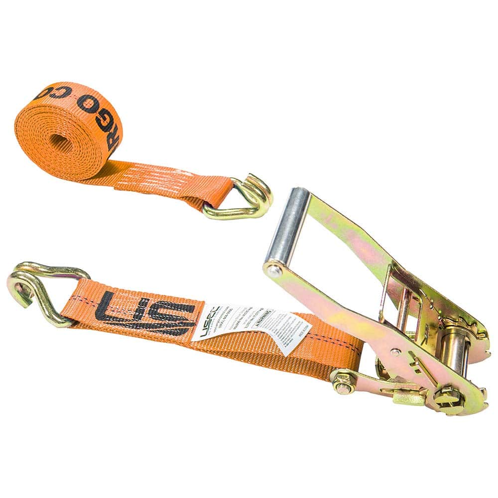 US Cargo Control - Slings & Tiedowns (Load-Rated); Type: Ratchet Tie Down ; Length (Feet): 18 ; Basket Capacity (Lb.): 3333 ; Material: Polyester ; Color: Orange - Exact Tooling