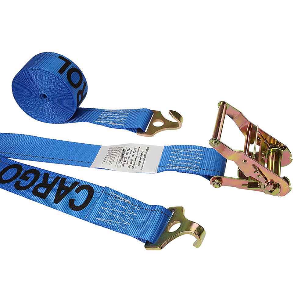 US Cargo Control - Slings & Tiedowns (Load-Rated); Type: Ratchet Tie Down ; Length (Feet): 20 ; Basket Capacity (Lb.): 733 ; Material: Polyester ; Color: Blue - Exact Tooling