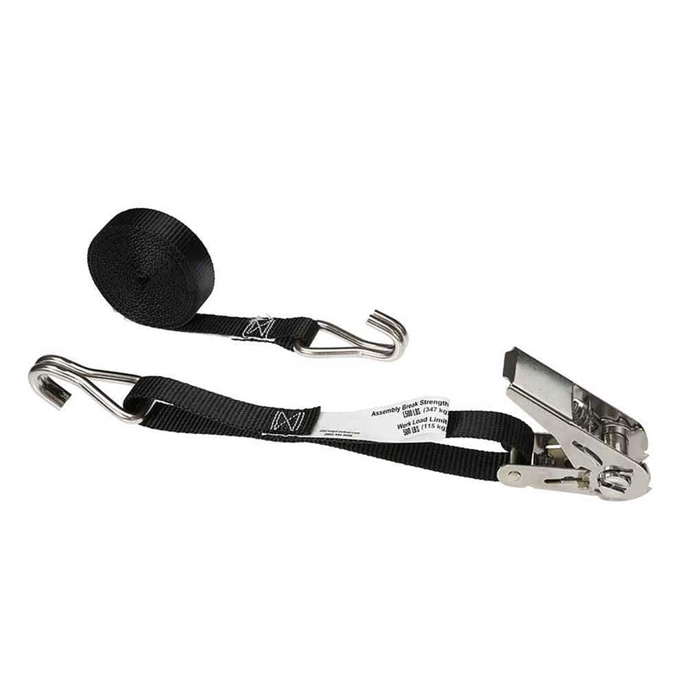 US Cargo Control - Slings & Tiedowns (Load-Rated); Type: Ratchet Tie Down ; Length (Feet): 10 ; Basket Capacity (Lb.): 500 ; Material: Polyester ; Color: Black - Exact Tooling