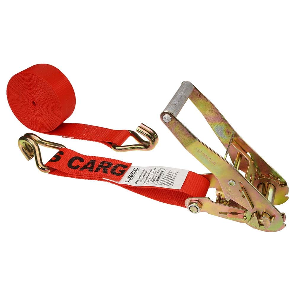 US Cargo Control - Slings & Tiedowns (Load-Rated); Type: Ratchet Tie Down ; Length (Feet): 30 ; Basket Capacity (Lb.): 3333 ; Material: Polyester ; Color: Red - Exact Tooling