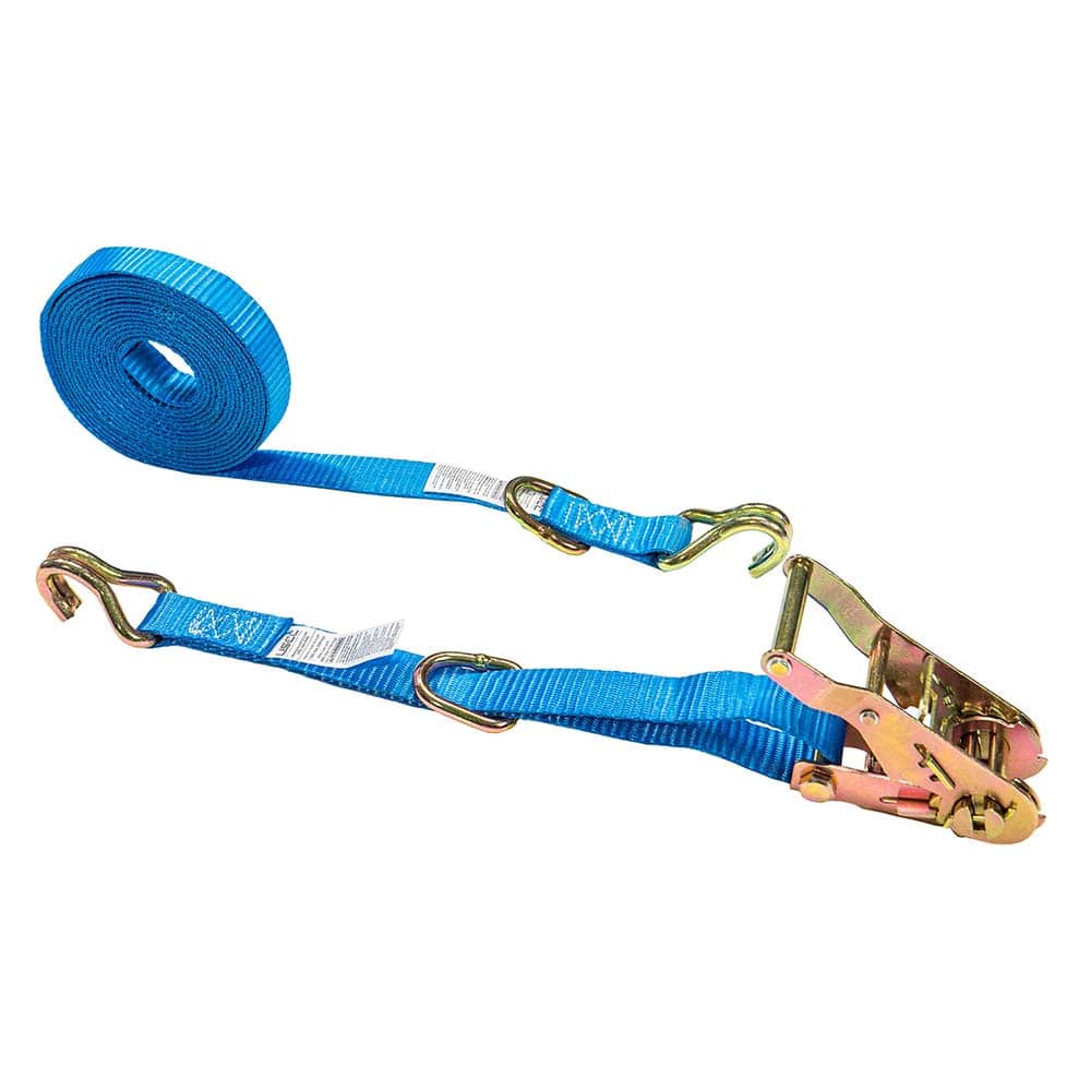 US Cargo Control - Slings & Tiedowns (Load-Rated); Type: Ratchet Tie Down ; Length (Feet): 20 ; Basket Capacity (Lb.): 440 ; Material: Polyester ; Color: Blue - Exact Tooling