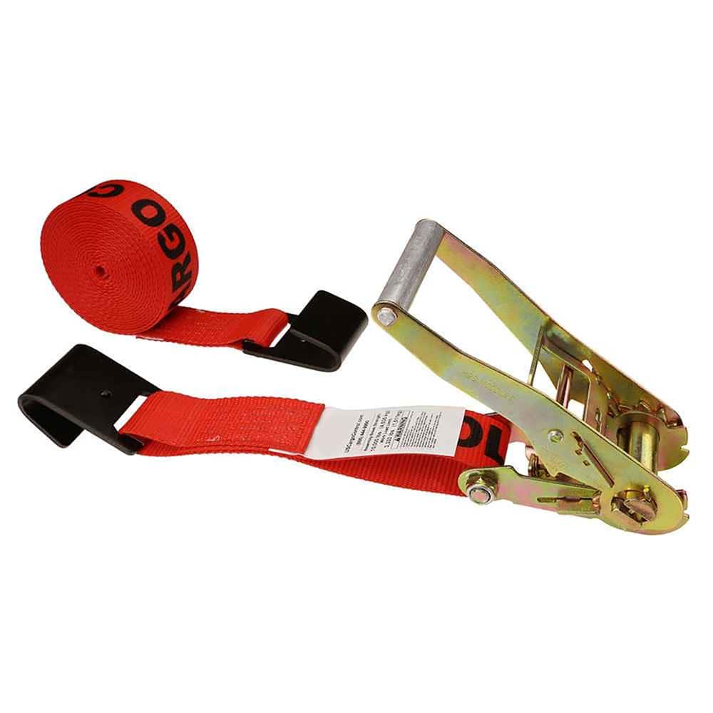 US Cargo Control - Slings & Tiedowns (Load-Rated); Type: Ratchet Tie Down ; Length (Feet): 12 ; Basket Capacity (Lb.): 3333 ; Material: Polyester ; Color: Red - Exact Tooling
