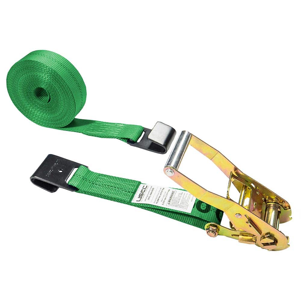 US Cargo Control - Slings & Tiedowns (Load-Rated); Type: Ratchet Tie Down ; Length (Feet): 30 ; Basket Capacity (Lb.): 3333 ; Material: Polyester ; Color: Green - Exact Tooling