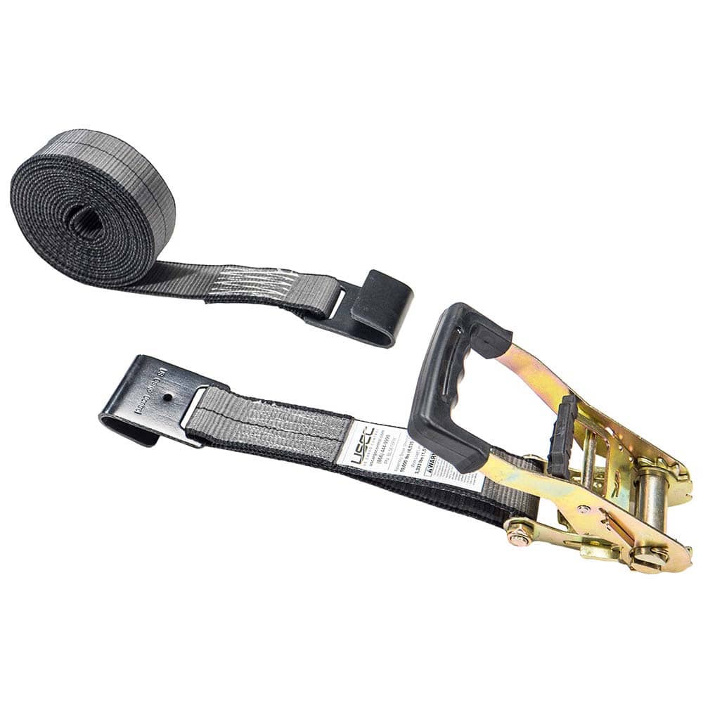 US Cargo Control - Slings & Tiedowns (Load-Rated); Type: Ratchet Tie Down ; Length (Feet): 18 ; Basket Capacity (Lb.): 3333 ; Material: Polyester ; Color: Black - Exact Tooling