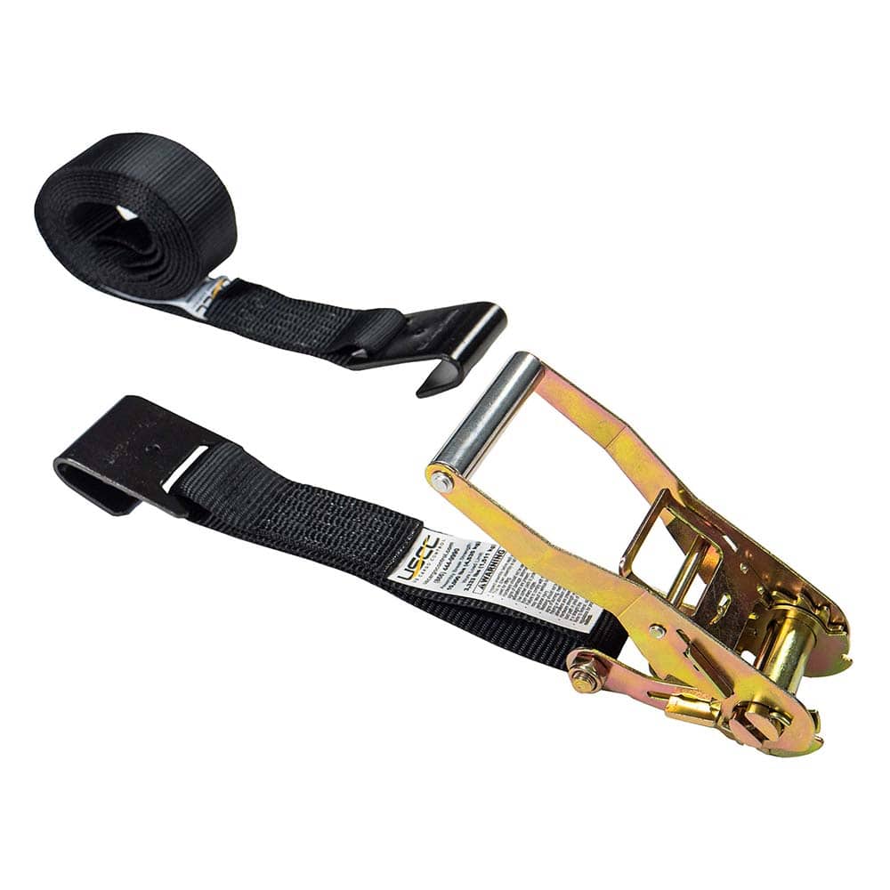 US Cargo Control - Slings & Tiedowns (Load-Rated); Type: Ratchet Tie Down ; Length (Feet): 12 ; Basket Capacity (Lb.): 3333 ; Material: Polyester ; Color: Black - Exact Tooling