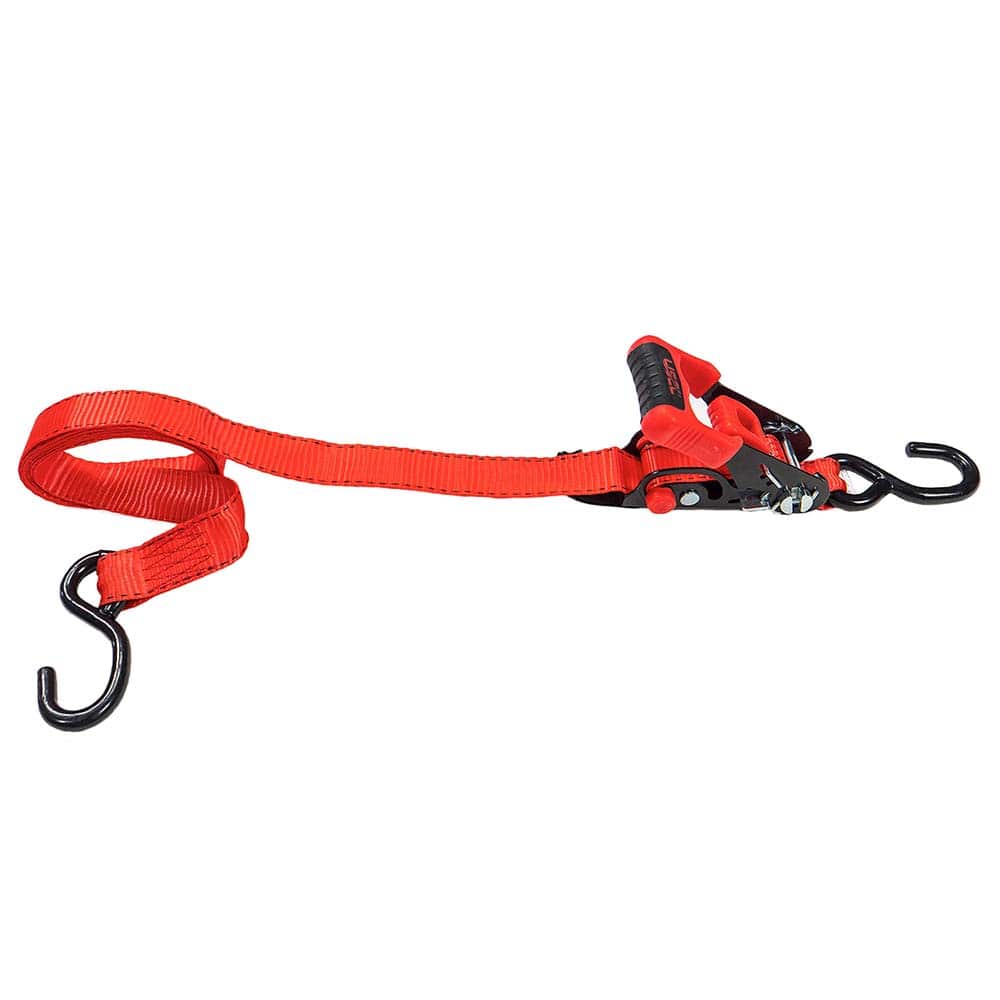 US Cargo Control - Slings & Tiedowns (Load-Rated); Type: Ratchet Tie Down ; Length (Feet): 8 ; Basket Capacity (Lb.): 666 ; Material: Polyester ; Color: Red - Exact Tooling