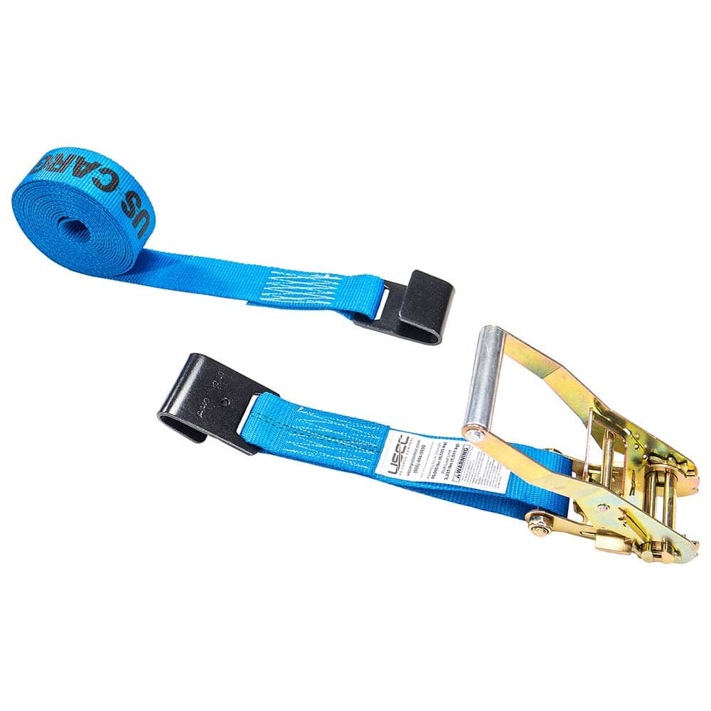 US Cargo Control - Slings & Tiedowns (Load-Rated); Type: Ratchet Tie Down ; Length (Feet): 18 ; Basket Capacity (Lb.): 3333 ; Material: Polyester ; Color: Blue - Exact Tooling