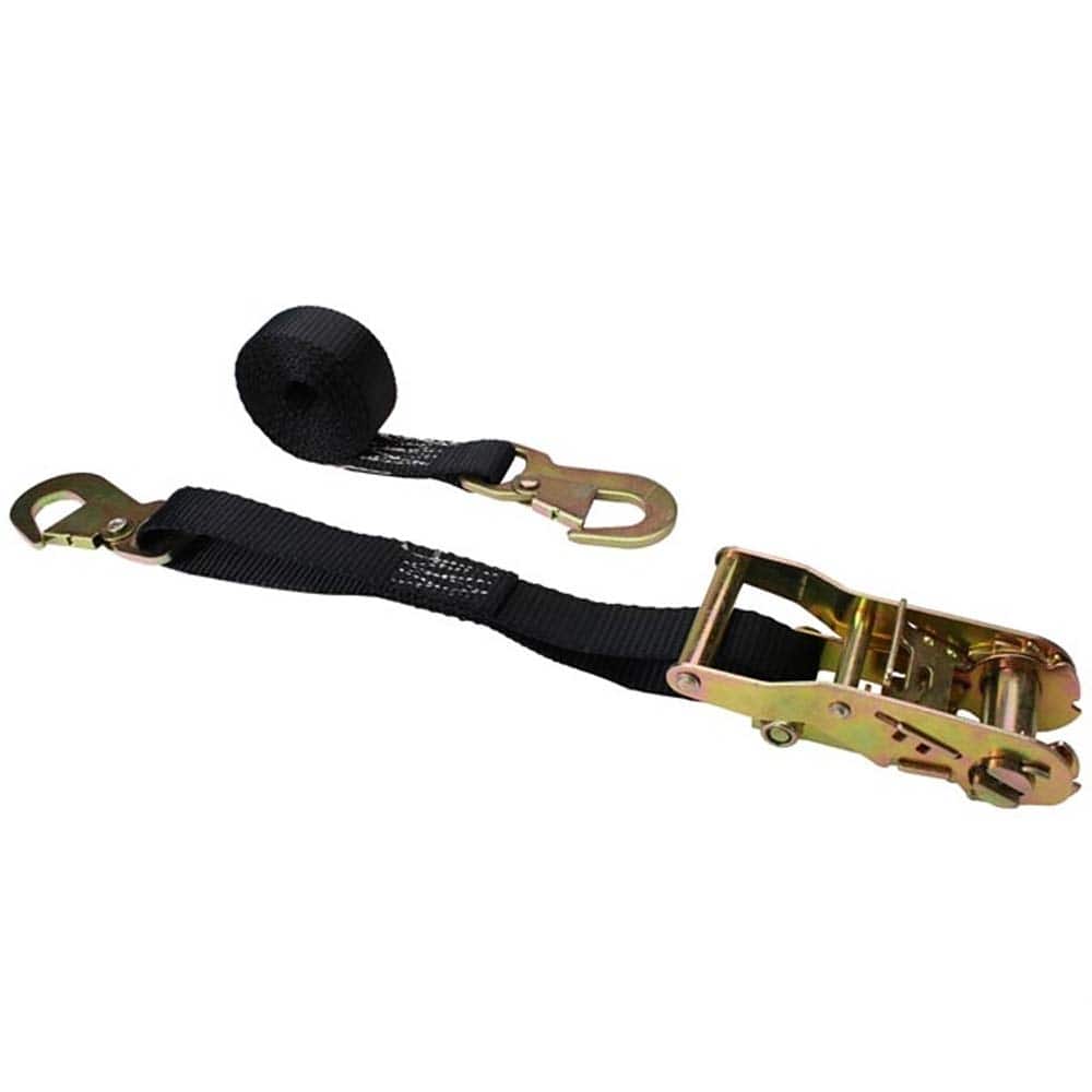 US Cargo Control - Slings & Tiedowns (Load-Rated); Type: Ratchet Tie Down ; Length (Feet): 15 ; Basket Capacity (Lb.): 1100 ; Material: Polyester ; Color: Black - Exact Tooling