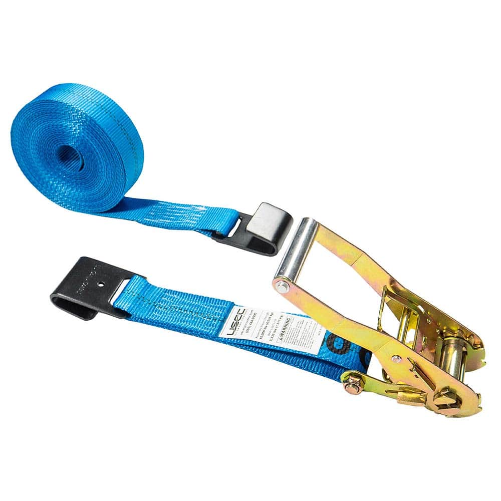 US Cargo Control - Slings & Tiedowns (Load-Rated); Type: Ratchet Tie Down ; Length (Feet): 27 ; Basket Capacity (Lb.): 3333 ; Material: Polyester ; Color: Blue - Exact Tooling