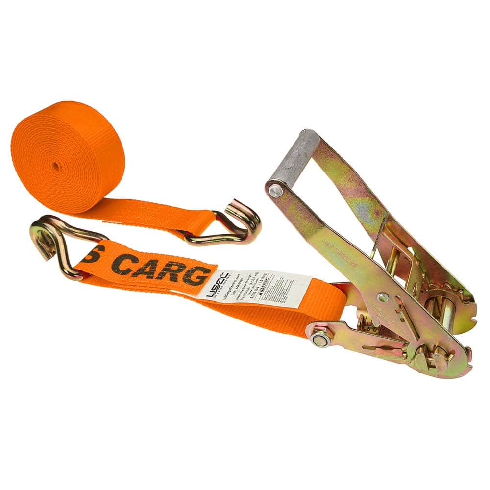 US Cargo Control - Slings & Tiedowns (Load-Rated); Type: Ratchet Tie Down ; Length (Feet): 30 ; Basket Capacity (Lb.): 3333 ; Material: Polyester ; Color: Orange - Exact Tooling