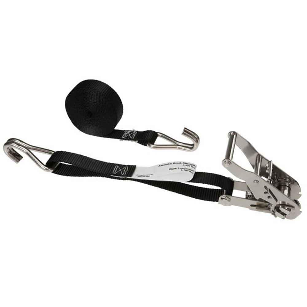 US Cargo Control - Slings & Tiedowns (Load-Rated); Type: Ratchet Tie Down ; Length (Feet): 10 ; Basket Capacity (Lb.): 1000 ; Material: Polyester ; Color: Black - Exact Tooling