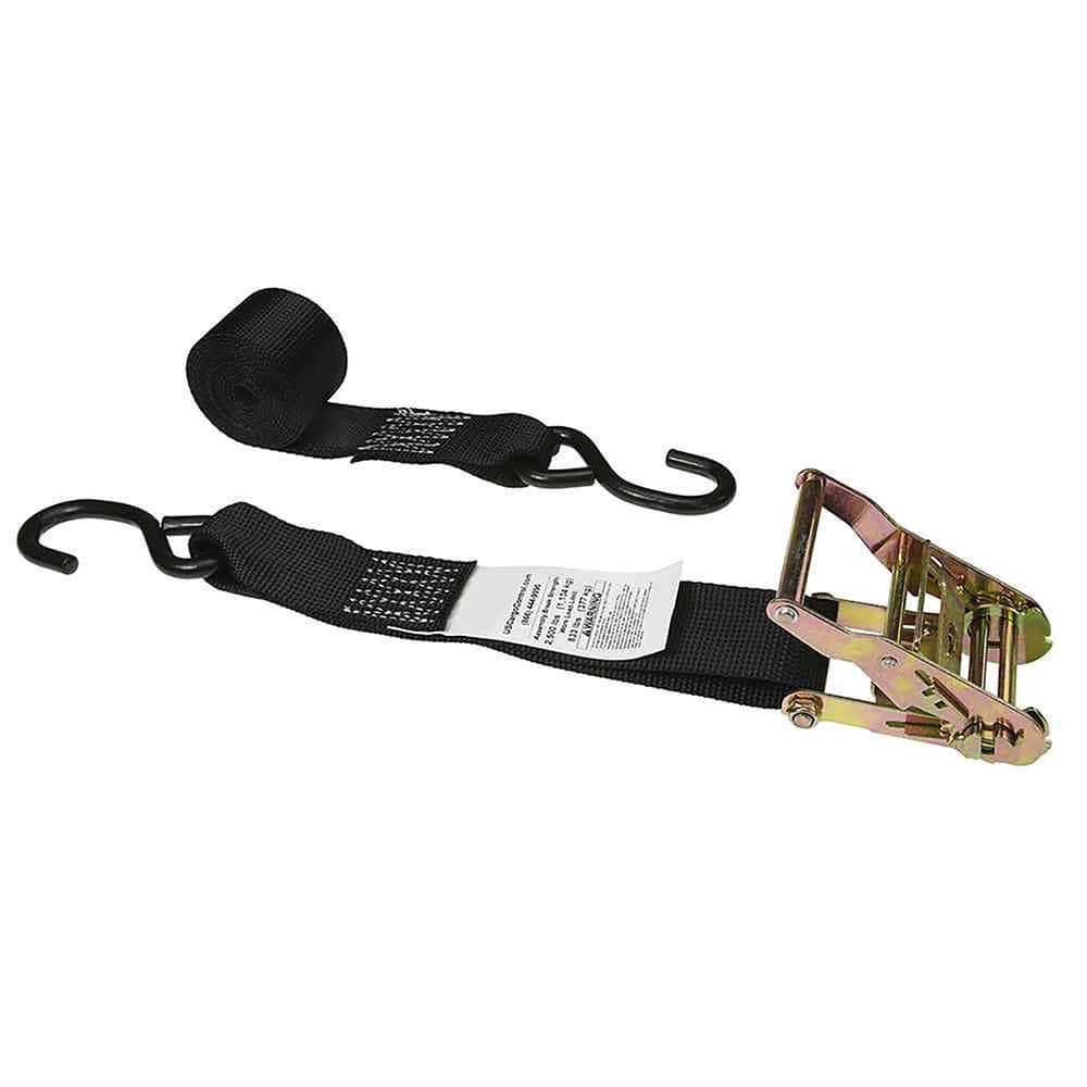 US Cargo Control - Slings & Tiedowns (Load-Rated); Type: Ratchet Tie Down ; Length (Feet): 8 ; Basket Capacity (Lb.): 333 ; Material: Polyester ; Color: Black - Exact Tooling