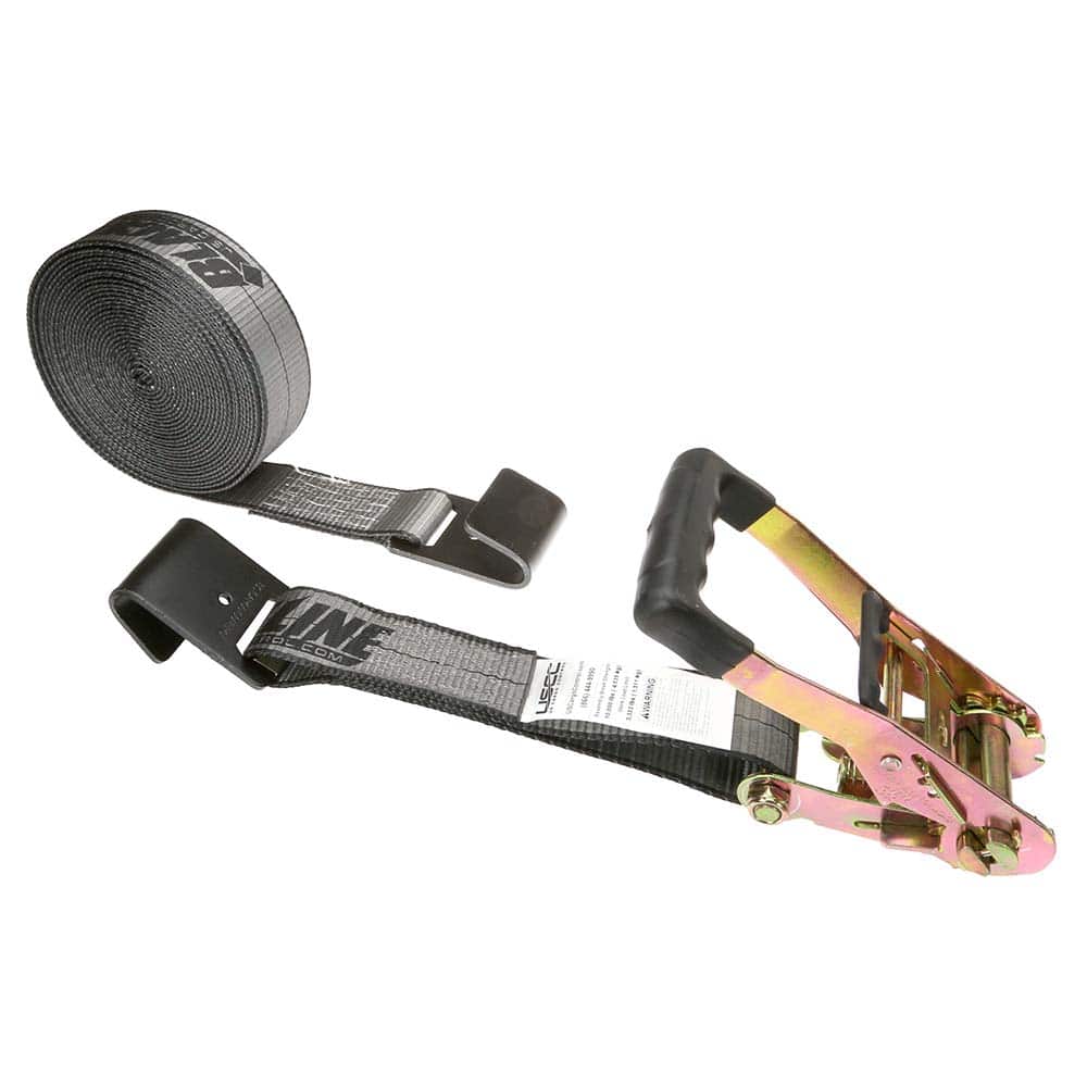 US Cargo Control - Slings & Tiedowns (Load-Rated); Type: Ratchet Tie Down ; Length (Feet): 30 ; Basket Capacity (Lb.): 3333 ; Material: Polyester ; Color: Black - Exact Tooling