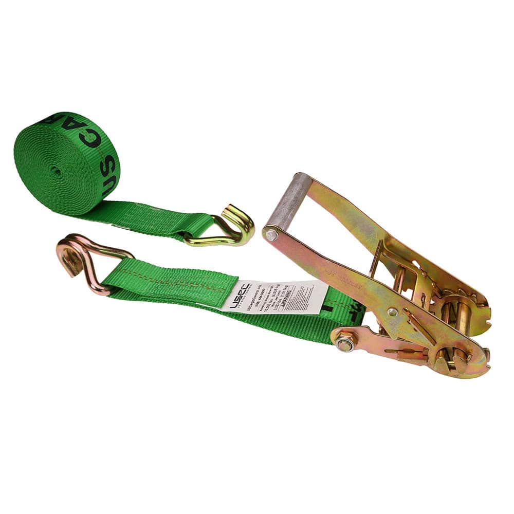 US Cargo Control - Slings & Tiedowns (Load-Rated); Type: Ratchet Tie Down ; Length (Feet): 24 ; Basket Capacity (Lb.): 3333 ; Material: Polyester ; Color: Green - Exact Tooling