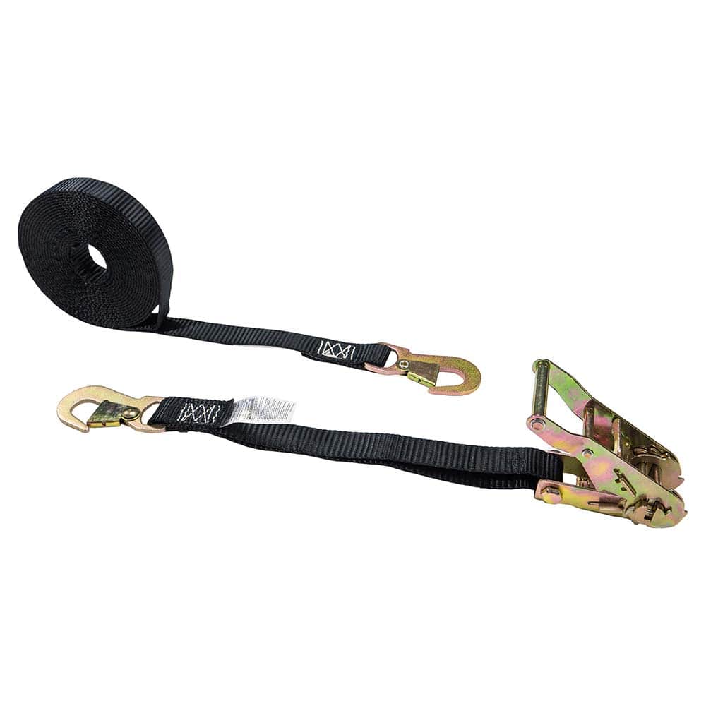 US Cargo Control - Slings & Tiedowns (Load-Rated); Type: Ratchet Tie Down ; Length (Feet): 20 ; Basket Capacity (Lb.): 1100 ; Material: Polyester ; Color: Black - Exact Tooling