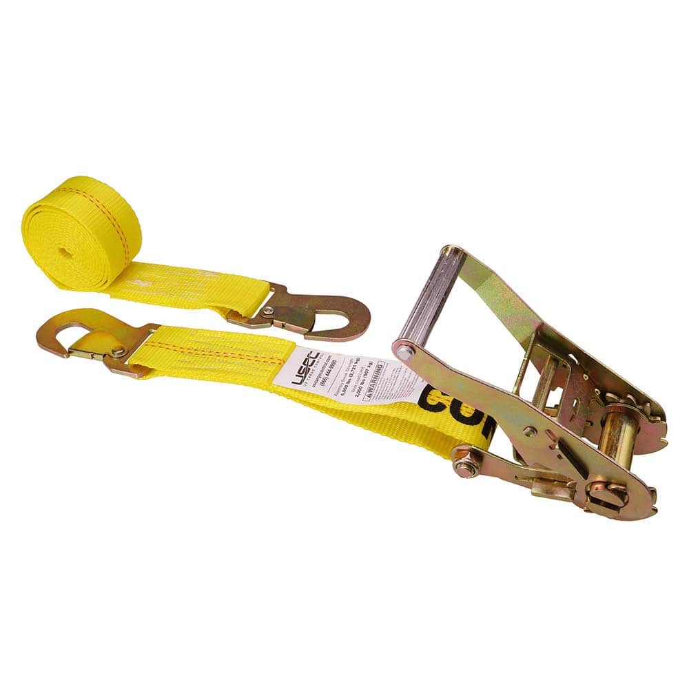 US Cargo Control - Slings & Tiedowns (Load-Rated); Type: Ratchet Tie Down ; Length (Feet): 8 ; Basket Capacity (Lb.): 2000 ; Material: Polyester ; Color: Yellow - Exact Tooling