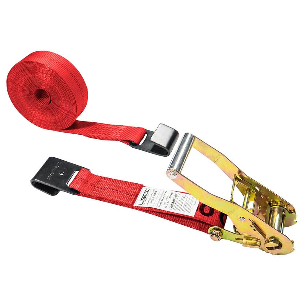 US Cargo Control - Slings & Tiedowns (Load-Rated); Type: Ratchet Tie Down ; Length (Feet): 27 ; Basket Capacity (Lb.): 3333 ; Material: Polyester ; Color: Red - Exact Tooling