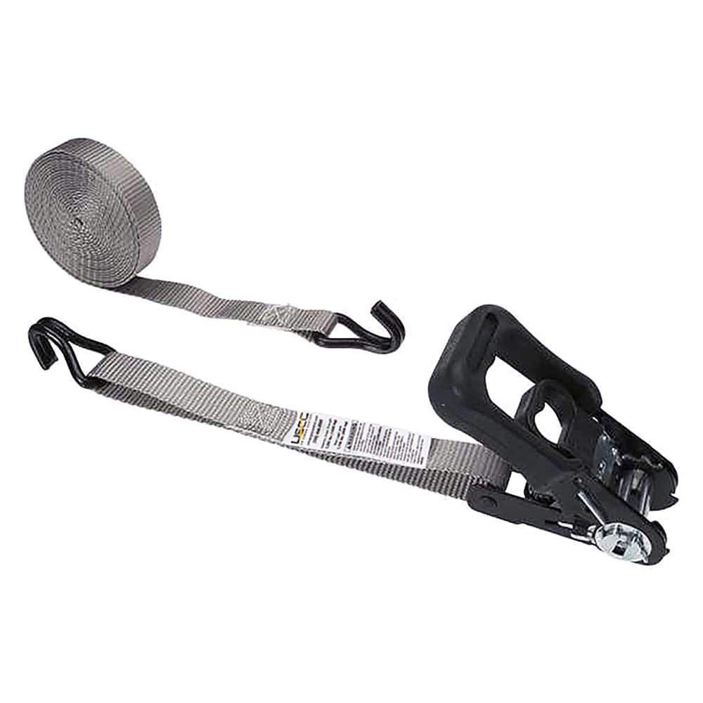 US Cargo Control - Slings & Tiedowns (Load-Rated); Type: Ratchet Tie Down ; Length (Feet): 15 ; Basket Capacity (Lb.): 1100 ; Material: Polyester ; Color: Gray - Exact Tooling