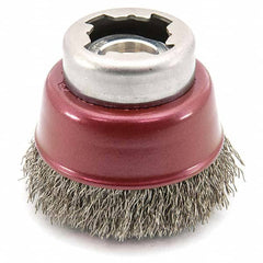 Osborn - 2-1/2" Diam 5/8-11 Threaded Arbor Stainless Steel Fill Cup Brush - Exact Tooling