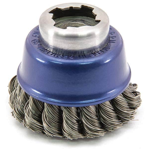 Osborn - 2-1/2" Diam 5/8-11 Threaded Arbor Stainless Steel Fill Cup Brush - Exact Tooling
