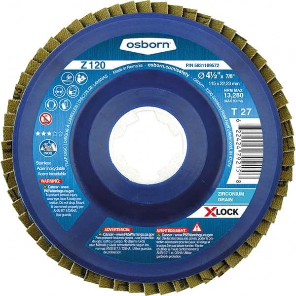 Osborn - 5" 120 Grit 5/8-11 Center Hole Type 27 Zirconia Alumina Flap Disc - Exact Tooling