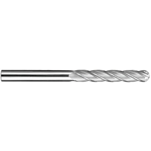 25 mm Dia. × 25 mm Shank × 75 mm DOC × 150 mm OAL, Carbide Uncoated, Spiral , 4 Flute, 30° Helix, Ballnose End Mill - Exact Tooling