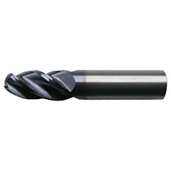 1/2″ Dia. × 1/2″ Shank × 1″ DOC × 3″ OAL, Carbide Bright, Spiral , 4 Flute, CW Helix, Round, Ballnose End Mill - Exact Tooling