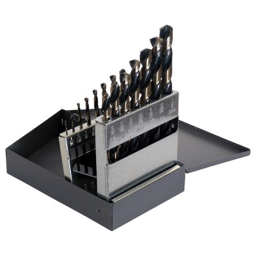 ‎1/16-1/2 RHS / RHC HSS 135 Degree Split Point Heavy Duty Black & Gold Jobber Length Drill Set - Black & Gold - Exact Tooling