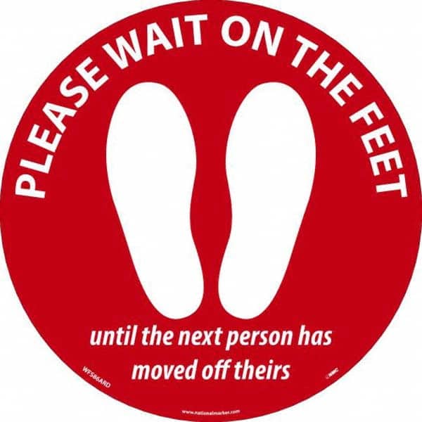 NMC - "Please Wait on the Feet Until the Next Person Has Moved Off Theirs" Adhesive-Backed Floor Sign - Exact Tooling