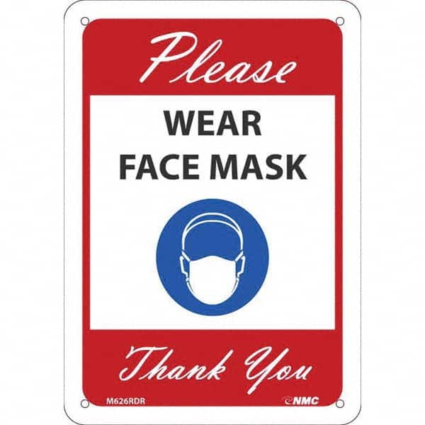 NMC - "Please Wear Face Mask Thank You", 10" High x 7" Wide, Rigid Plastic Safety Sign - Exact Tooling